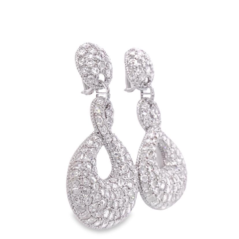 Contemporary RUCHI Rose-Cut Diamond White Gold Chandelier Earrings For Sale