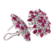 RUCHI Mixed-Shape Ruby and Baguette Diamond White Gold Clip On Earrings
