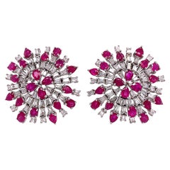 Ruchi New York Ruby and Baguette Diamond Clip On Earrings