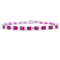 RUCHI Ruby and Carre-Cut Diamond White Gold Tennis Link Bracelet