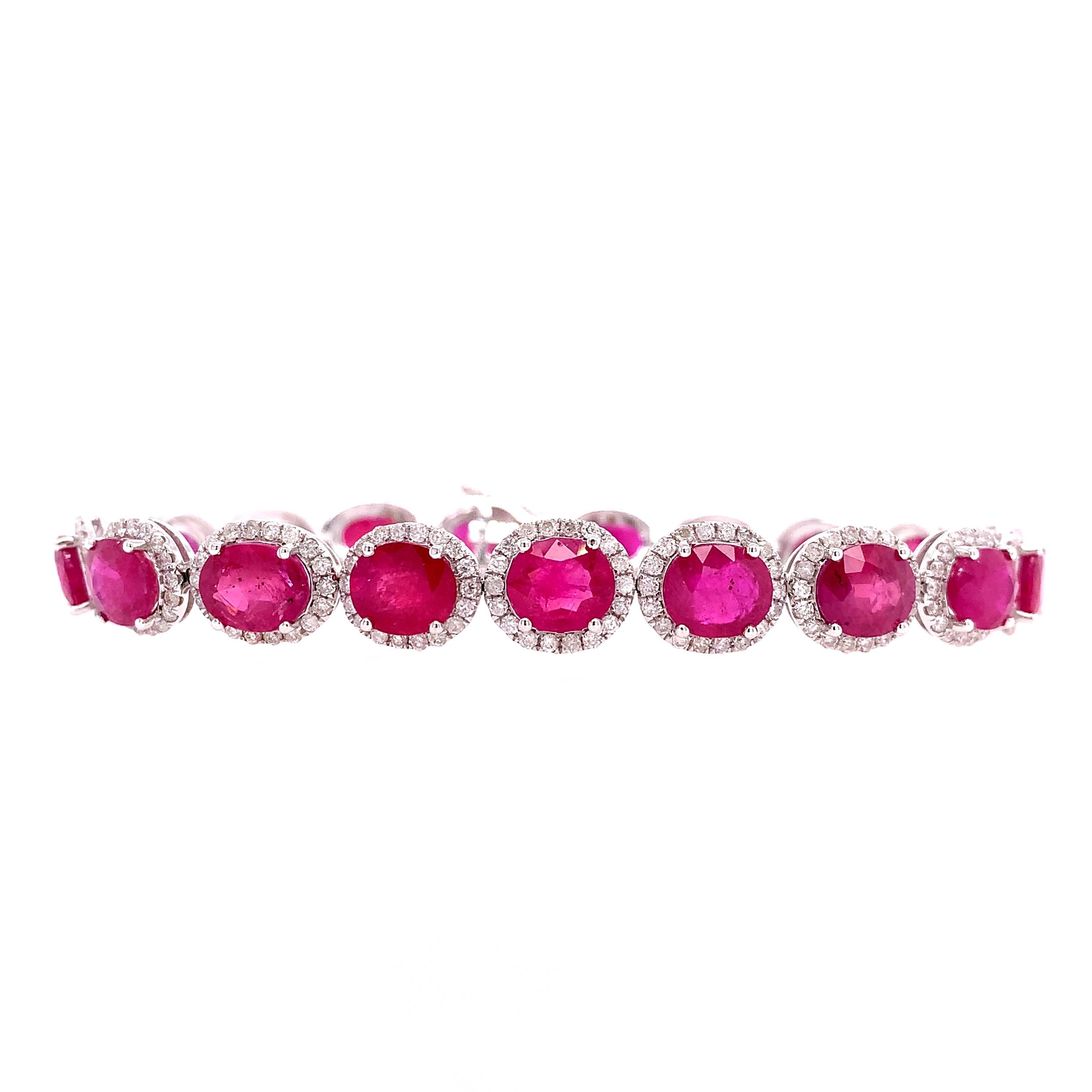 Contemporary RUCHI Oval-Cut Ruby with Diamond White Gold Tennis Bracelet For Sale