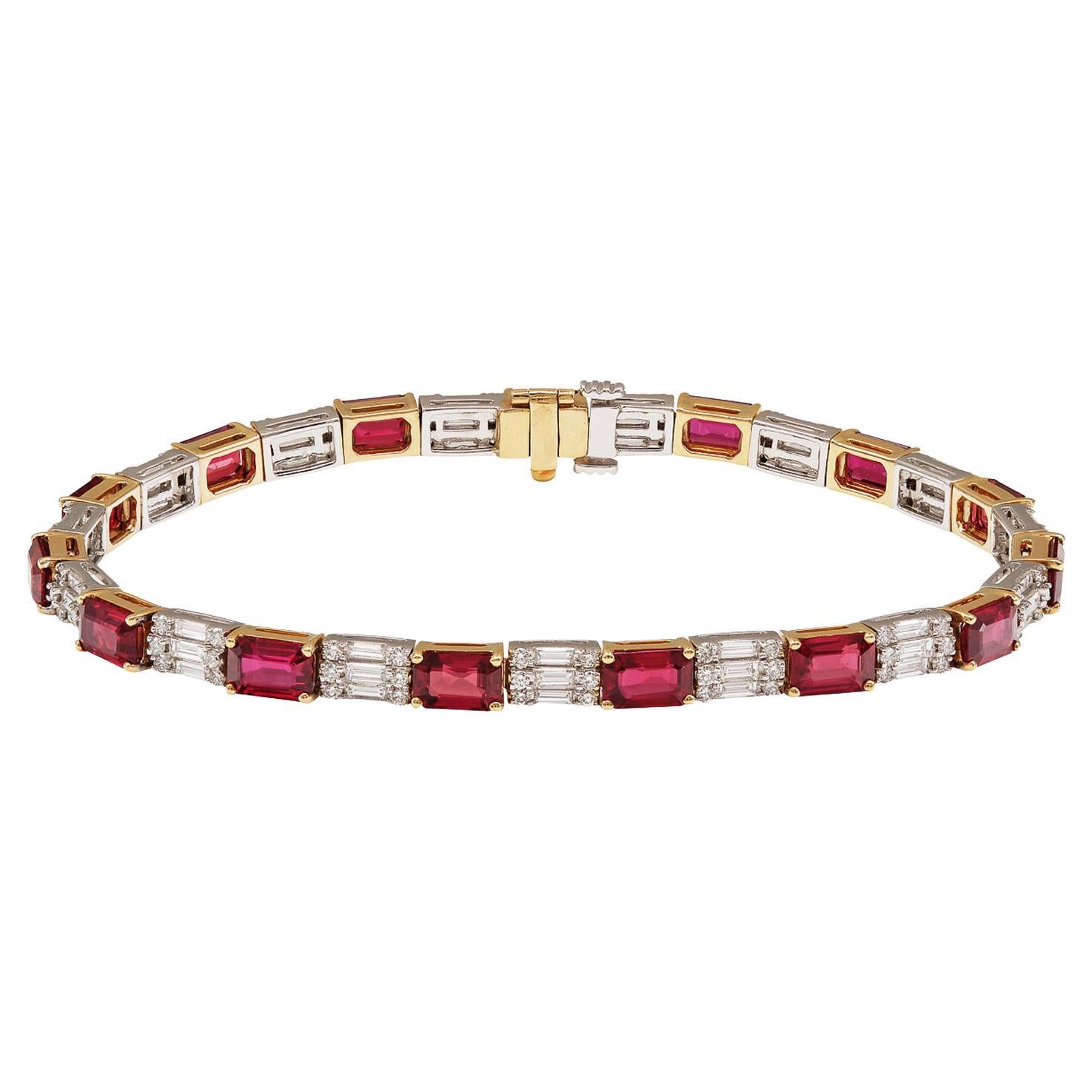 RUCHI Bracelet en or bicolore avec rubis et diamants baguettes