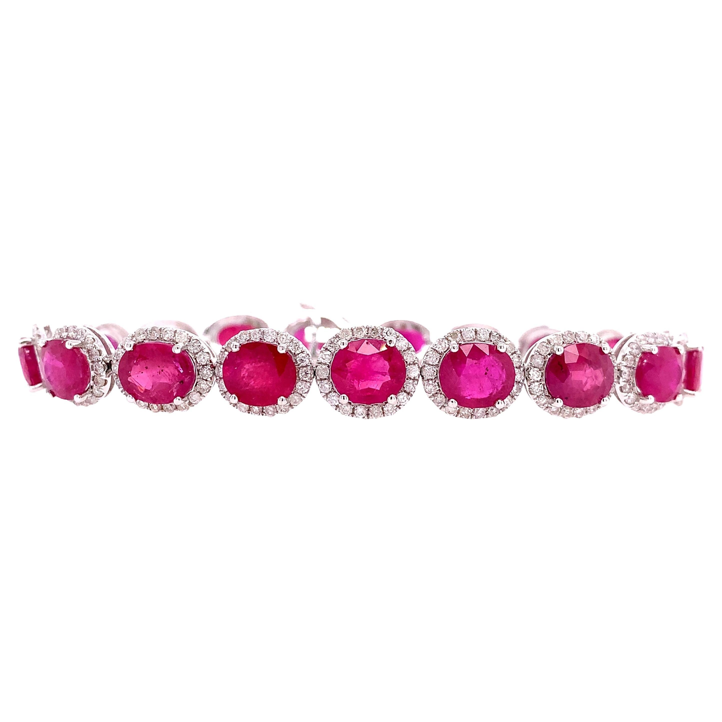 RUCHI Bracelet tennis en or blanc avec rubis taille ovale et diamants