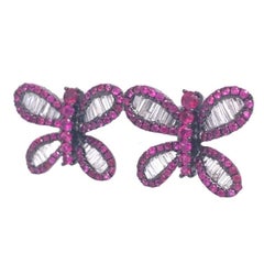 RUCHI Baguette Ruby & Diamond Black Rhodium Butterfly Stud Earrings