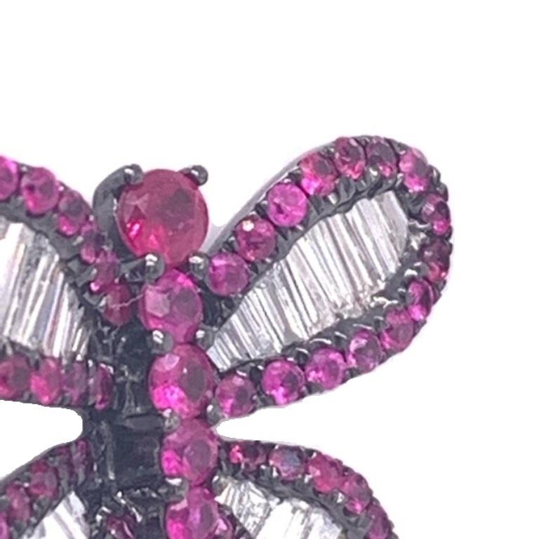 Baguette Cut RUCHI Baguette Ruby & Diamond Black Rhodium Butterfly Stud Earrings For Sale