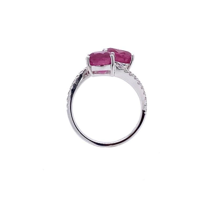 Oval Cut RUCHI Ruby and Diamond White Gold Bypass Ring For Sale
