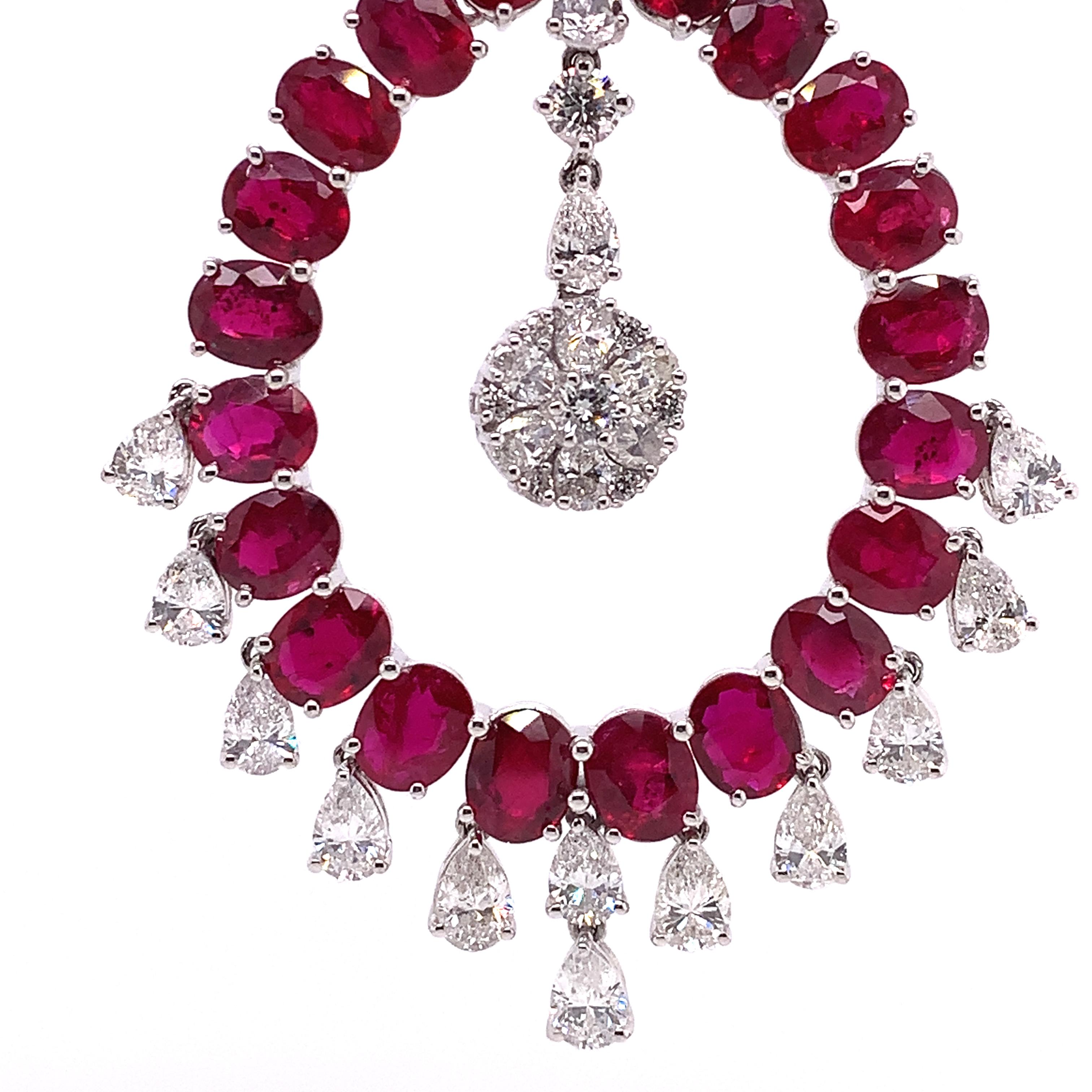 18K White Gold
Ruby: 19.30ct total weight.
Diamond: 5.17ct total weight.
All diamonds are G-H/SI stones.