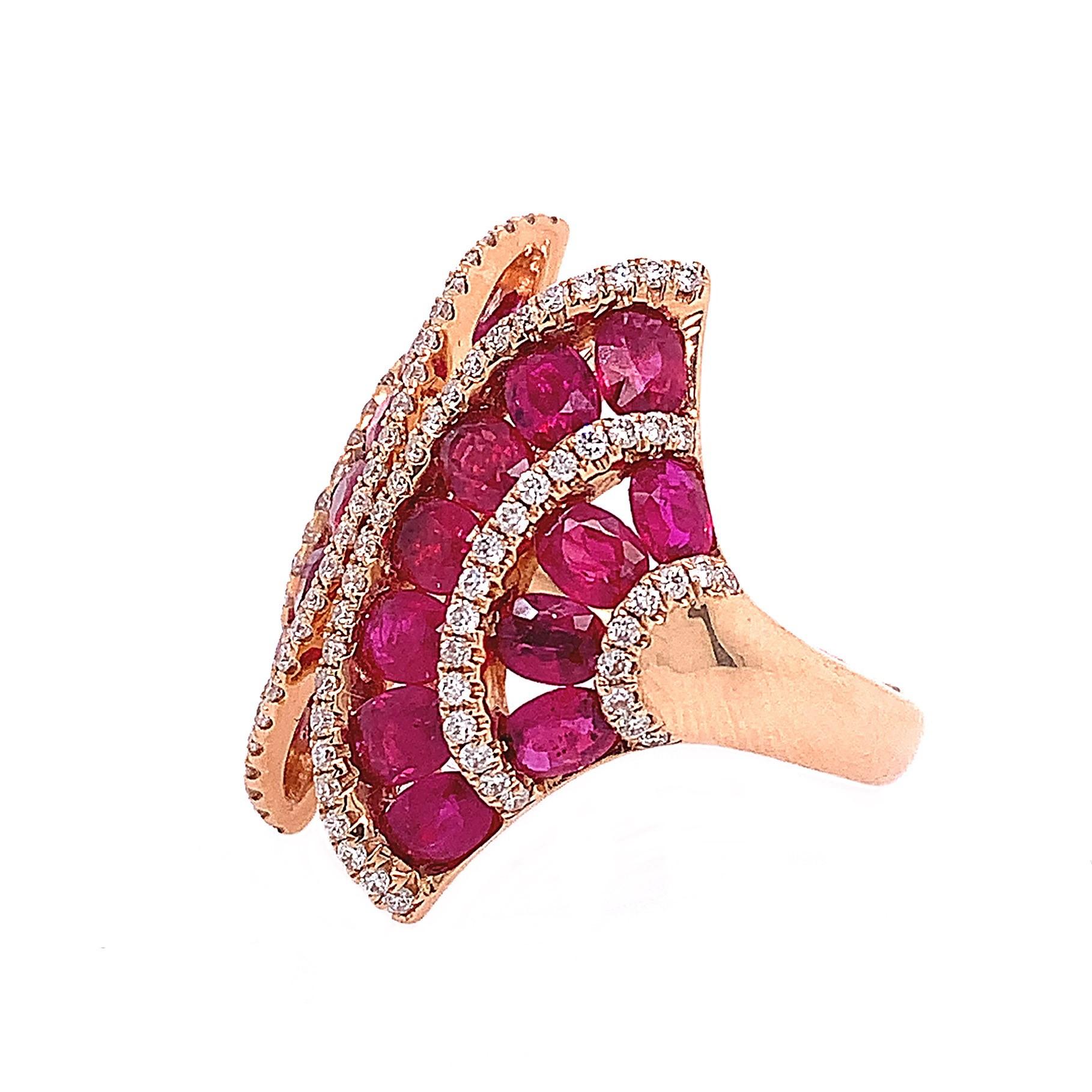 Oval Cut RUCHI Oval Ruby & Brilliant Diamond Trim Rose Gold Cocktail Ring For Sale