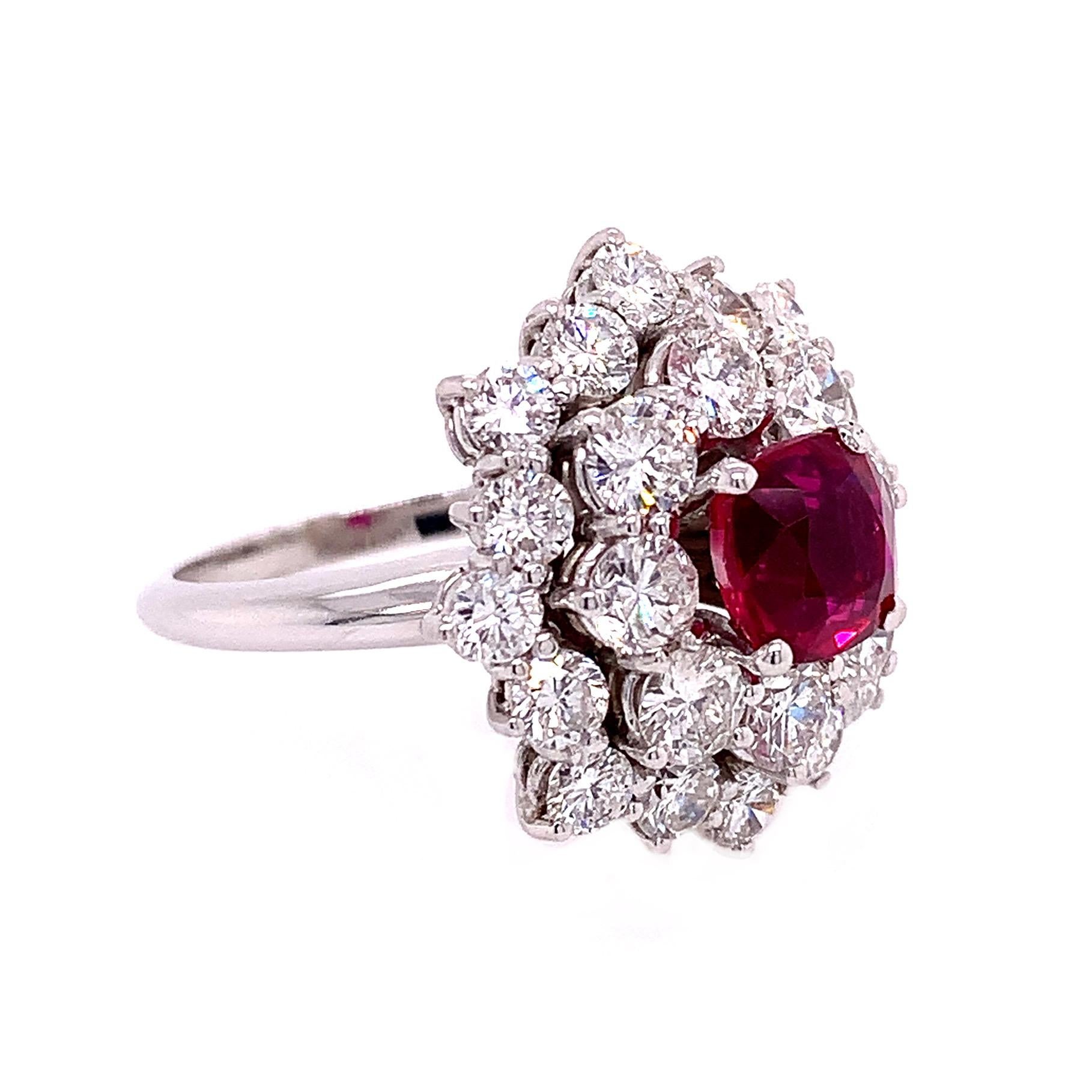 Cushion Cut RUCHI Ruby Cushion and Brilliant Diamond White Gold Cocktail Ring For Sale