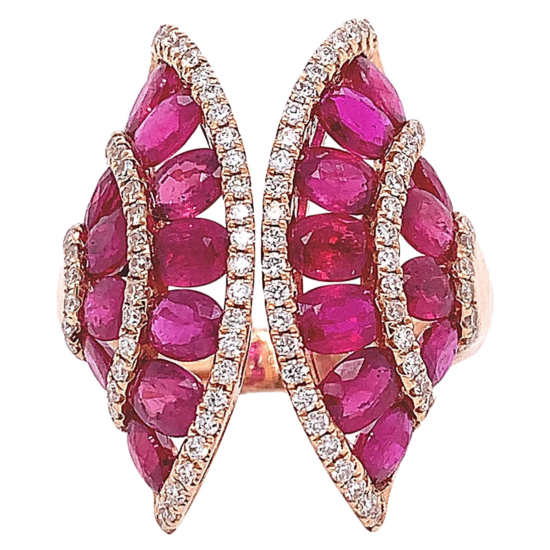 RUCHI Oval Ruby & Brilliant Diamond Trim Rose Gold Cocktail Ring For Sale