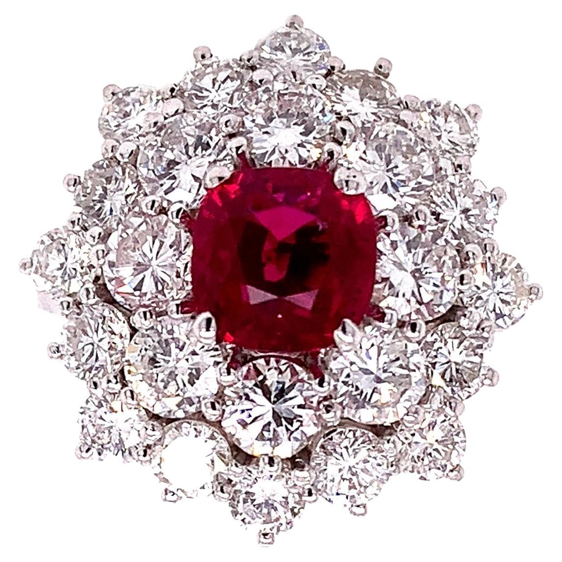 RUCHI Ruby Cushion and Brilliant Diamond White Gold Cocktail Ring For Sale