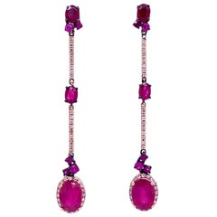 RUCHI Glass Filled & Natural Ruby with Diamond Rose Gold Dainty Drop Earrings