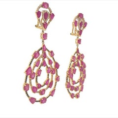 RUCHI Ruby, Pavé Black Diamond & Diamond Yellow Gold Dangle Earrings