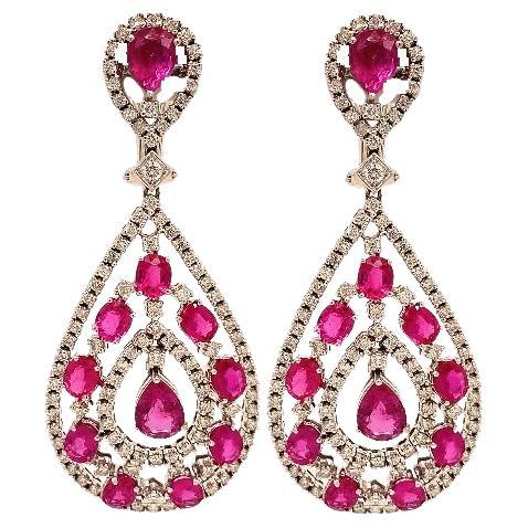 RUCHI Ruby and Diamond White Gold Clip-On Dangle Earrings