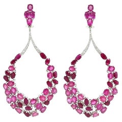 RUCHI Oval Ruby and Pavé Diamond White Gold Dangle Earrings