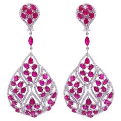 RUCHI Mixed-Shape Ruby and Diamond White Gold Clip-On Dangle Earrings