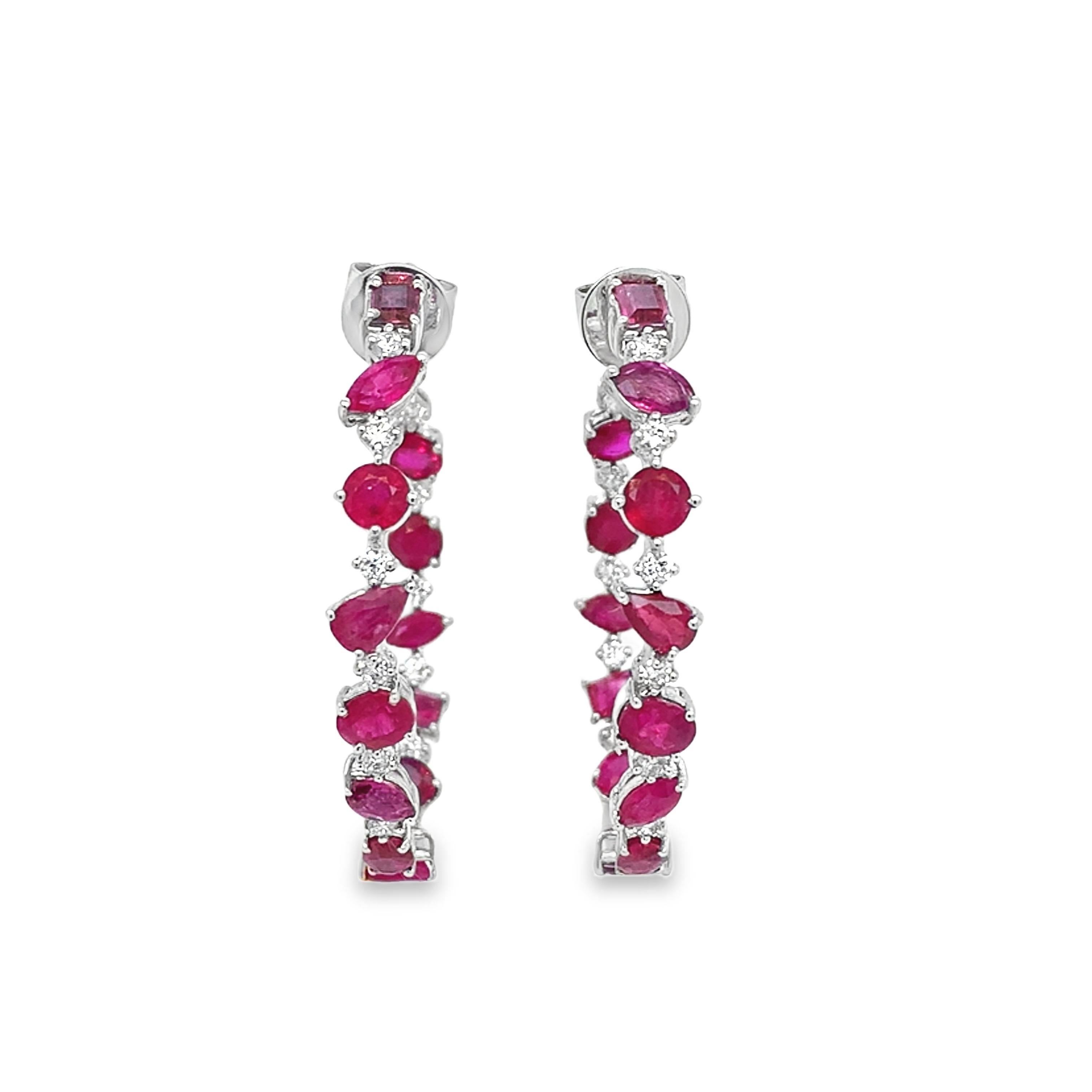 Pendientes de aro de rubí y diamantes Ruchi New York Contemporáneo en venta