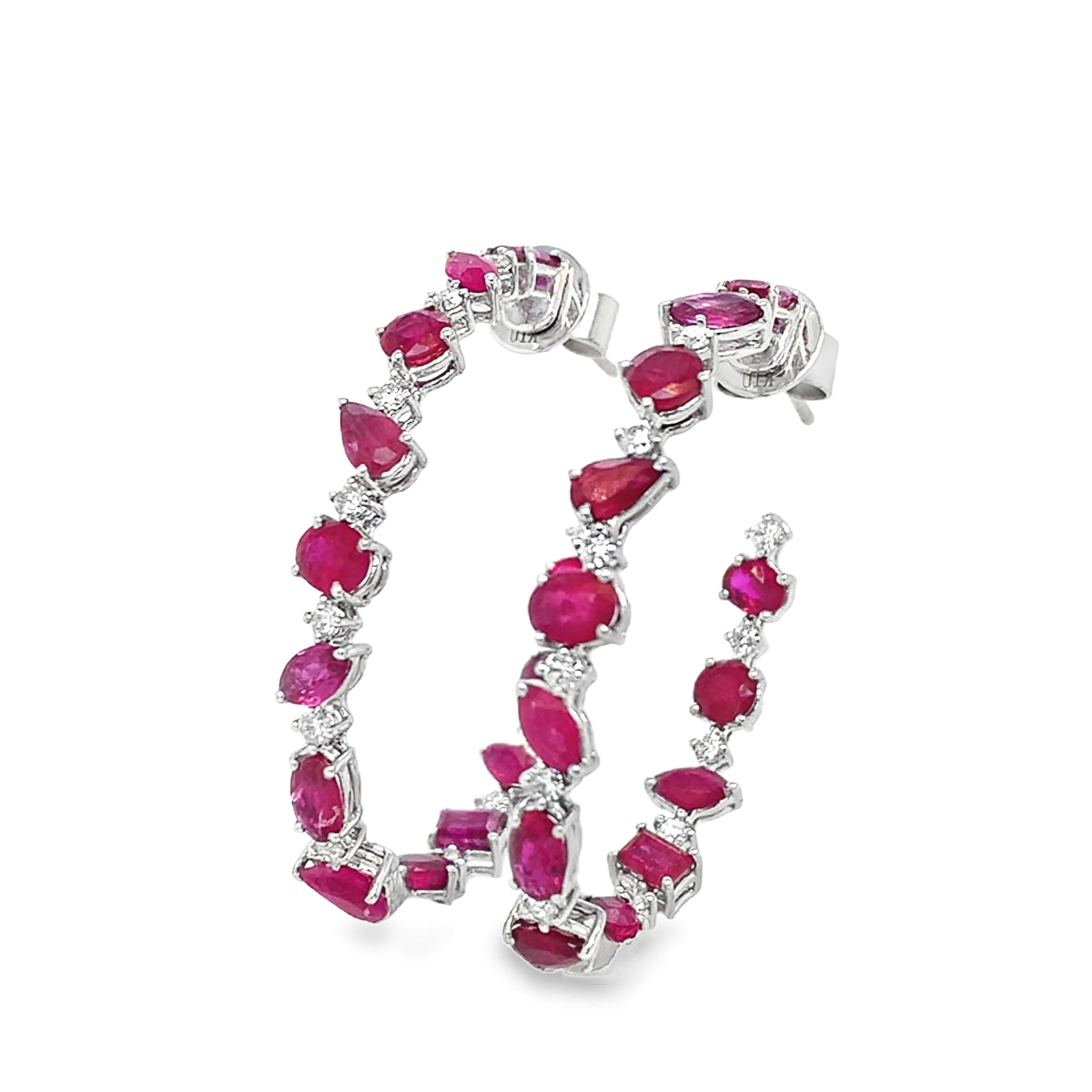 Pendientes de aro de rubí y diamantes Ruchi New York Corte mixto en venta