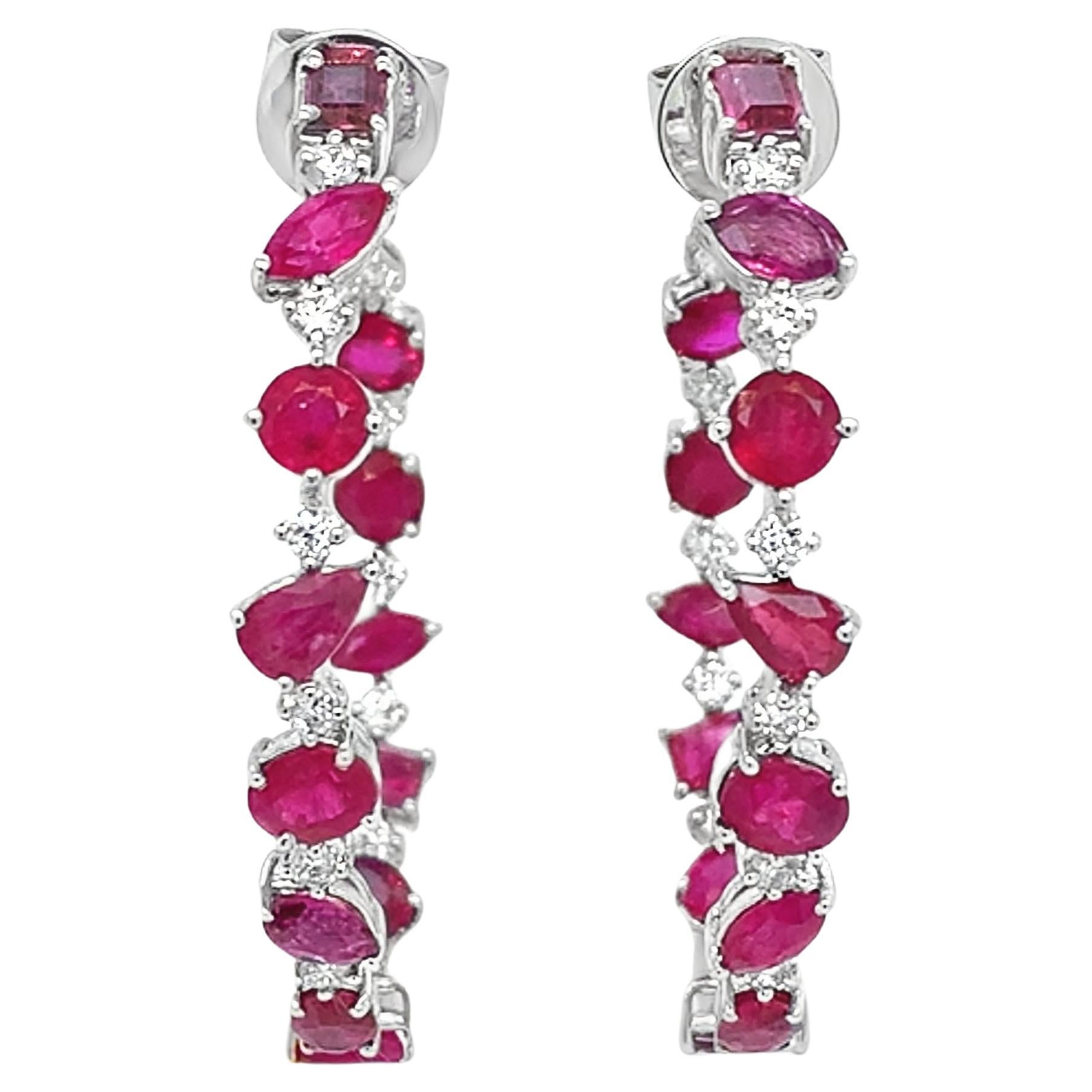 Ruchi New York Ruby and Diamond Hoop Earrings