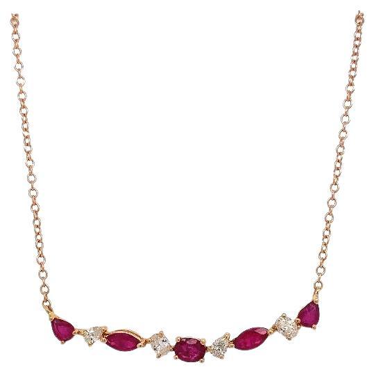 RUCHI Alternating Mixed-Shape Ruby and Diamond Rose Gold Bar Necklace For Sale