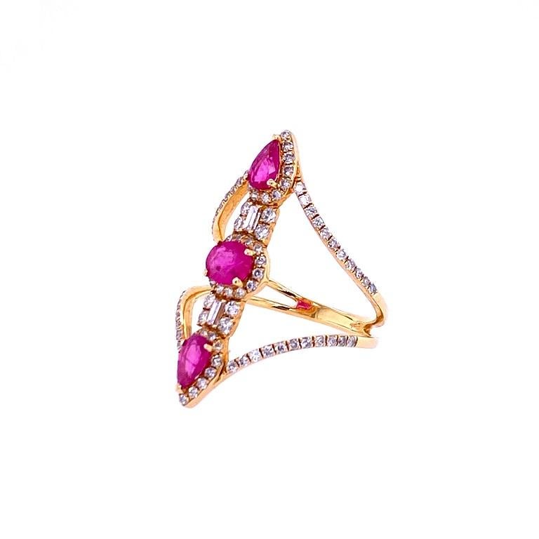 Contemporary RUCHI Ruby & Pavé Diamond Yellow Gold Split Shank Ring