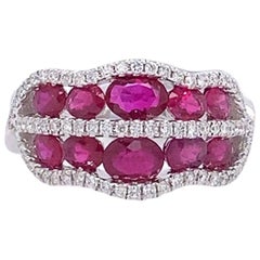 RUCHI Ruby & Pavé Diamond White Gold Twist Shank Ring