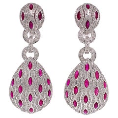 RUCHI Marquise Ruby and Pavé Diamond White Gold Statement Earrings