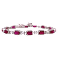 RUCHI Ruby with Baguette and Pavé Diamond White Gold Link Bracelet