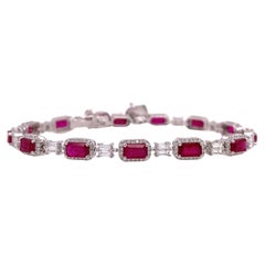 RUCHI Ruby with Baguette and Pavé Diamond White Gold Link Bracelet