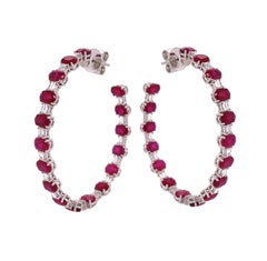 Ruchi New York 18K White Gold Ruby Diamond Hoop Earrings, 9.54ct Ruby