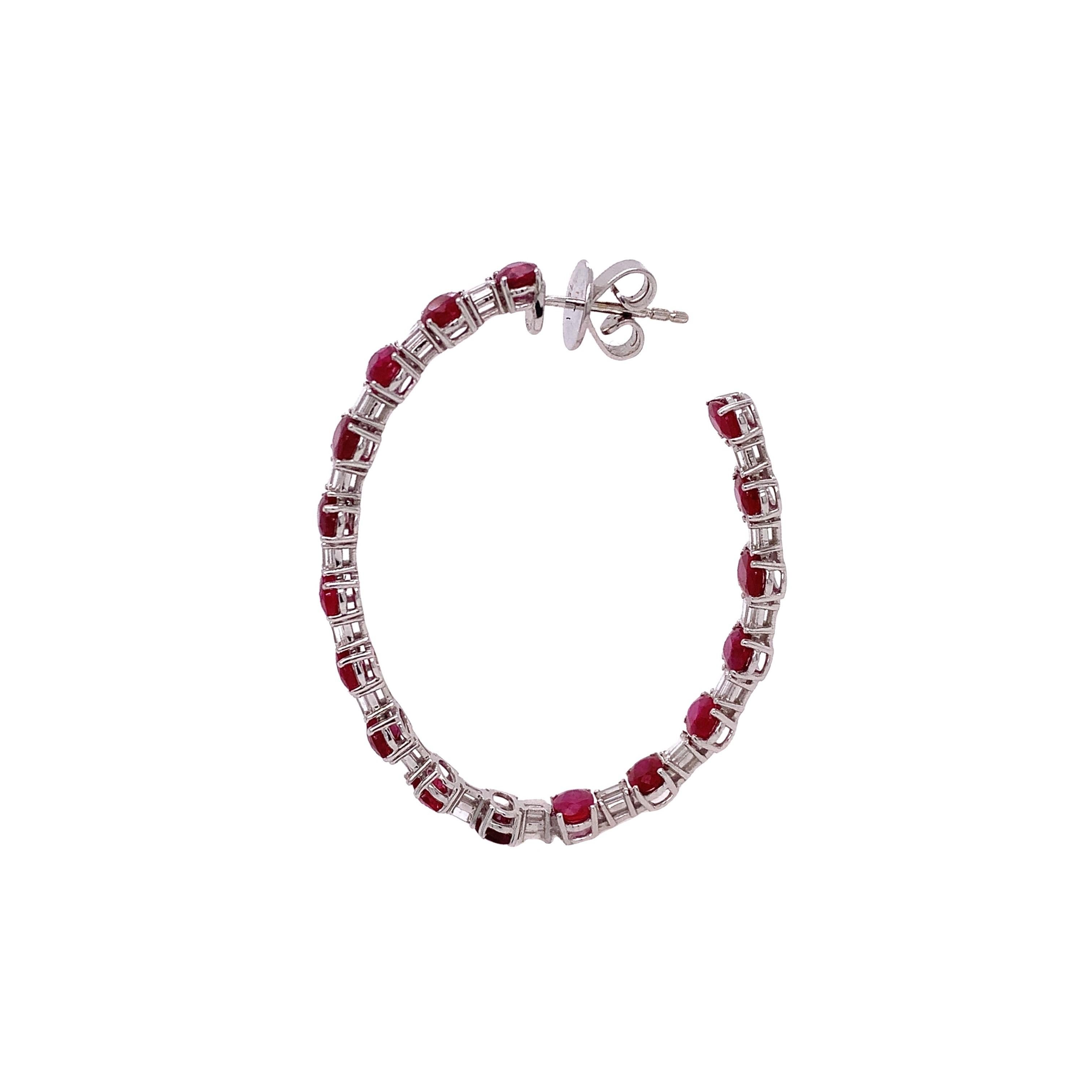 Contemporary RUCHI Ruby and Diamond White Gold Hoop Earrings For Sale