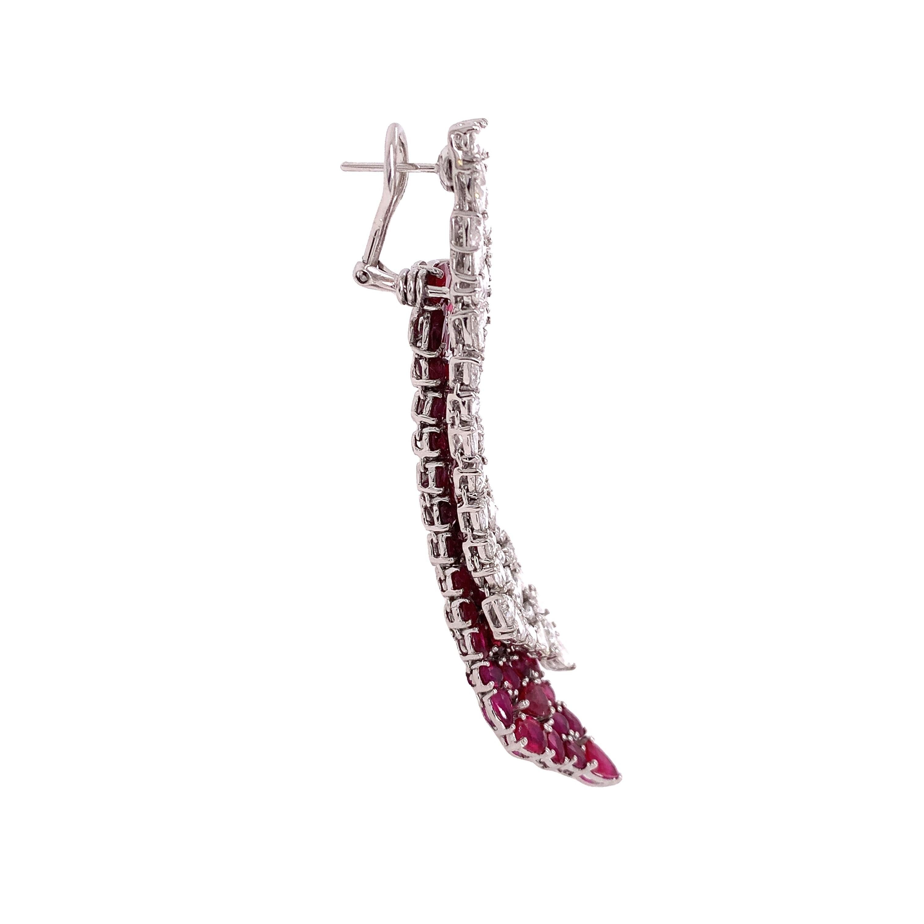 Contemporary RUCHI Rose-Cut Ruby and Diamond White Gold Statement Dangle Earrings For Sale