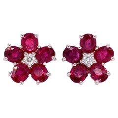 RUCHI Ruby and Diamond White Gold Flower Stud Earrings