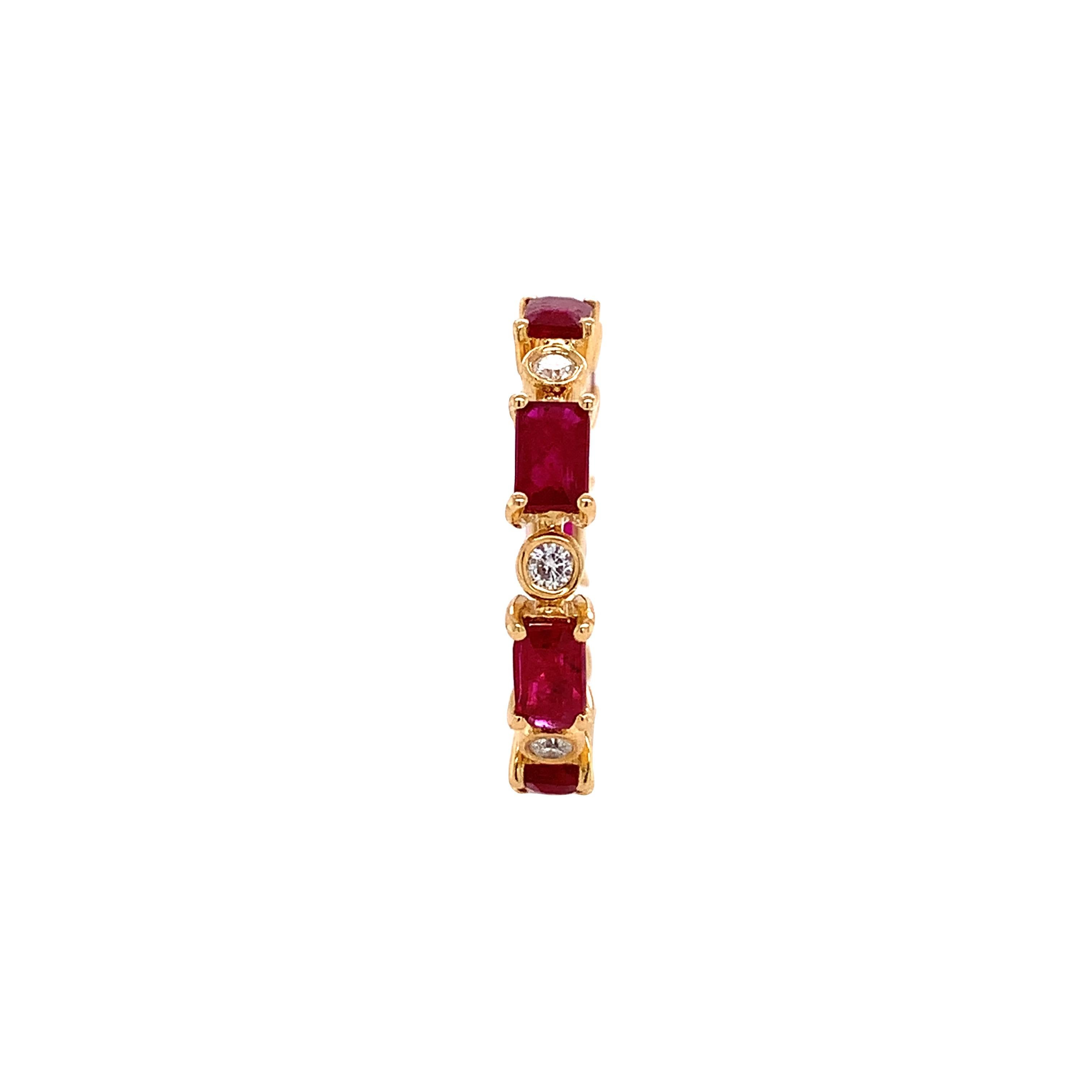 Contemporary RUCHI Ruby and Diamond Yellow Gold Eternity Ring For Sale