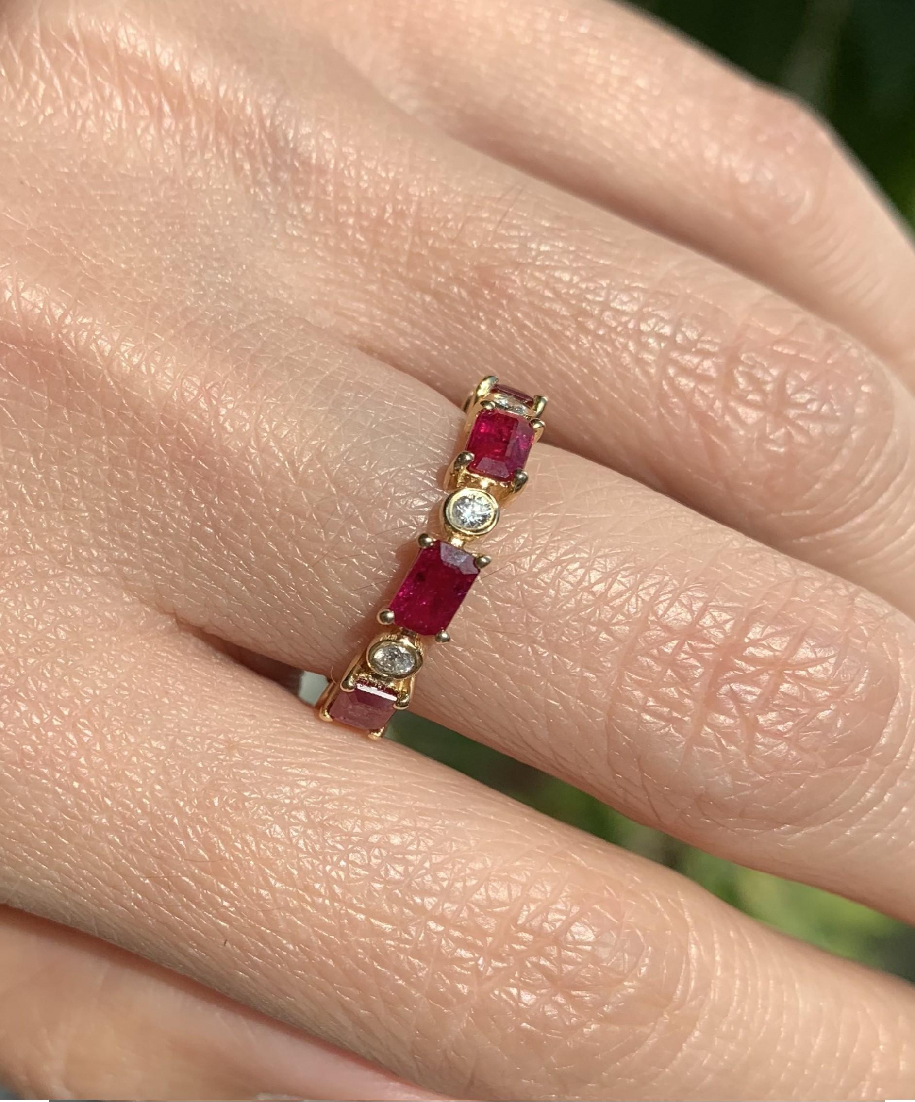 RUCHI Ruby and Diamond Yellow Gold Eternity Ring In New Condition For Sale In New York, NY