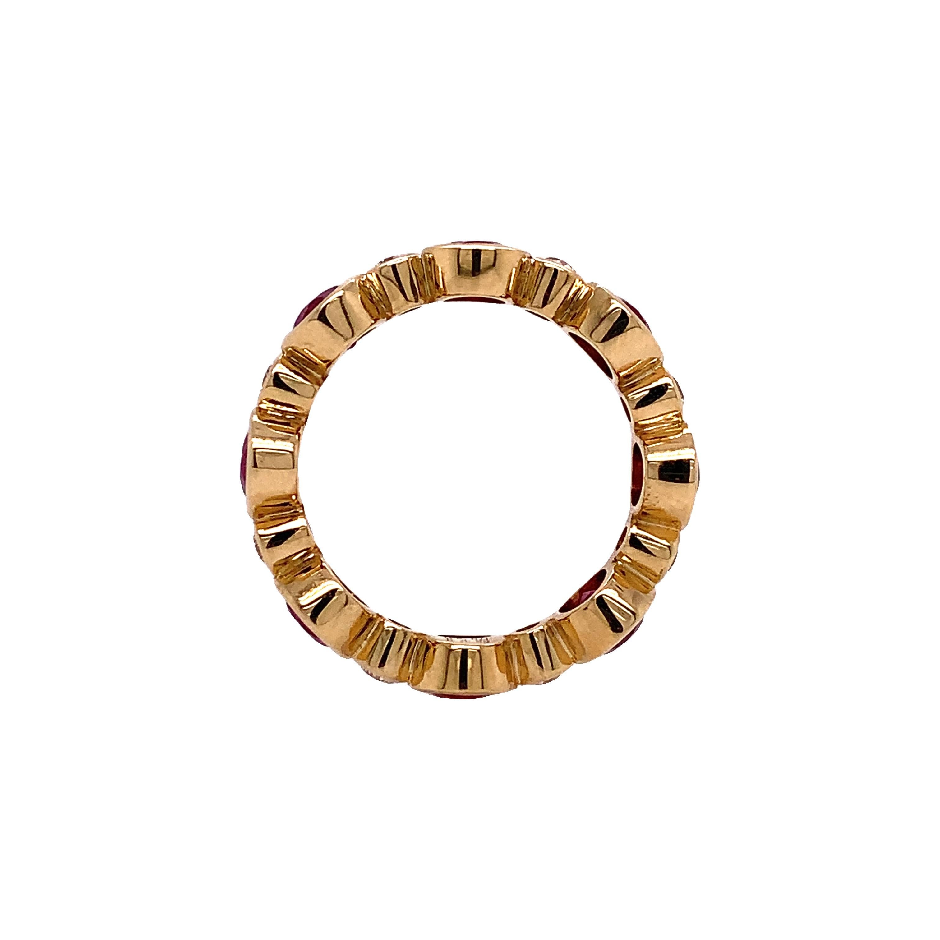 Contemporary RUCHI Ruby and Diamond Yellow Gold Bezel-Set Eternity Band For Sale