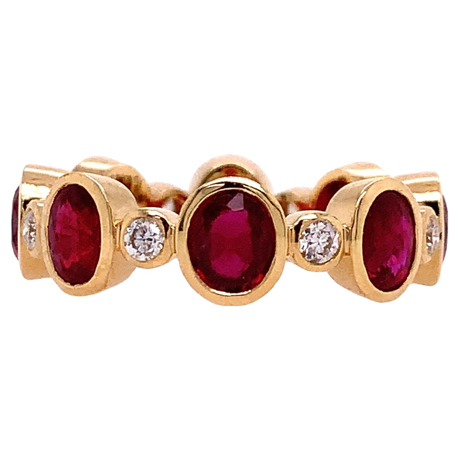 RUCHI Ruby and Diamond Yellow Gold Bezel-Set Eternity Band For Sale