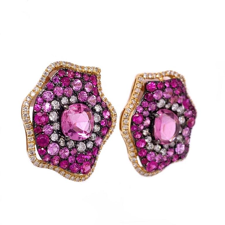Contemporary Ruchi New York Ruby, Pink Sapphire and Diamond Earrings