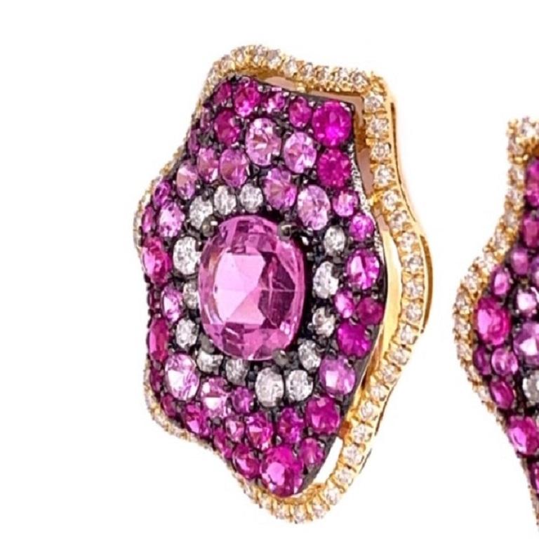 Round Cut Ruchi New York Ruby, Pink Sapphire and Diamond Earrings
