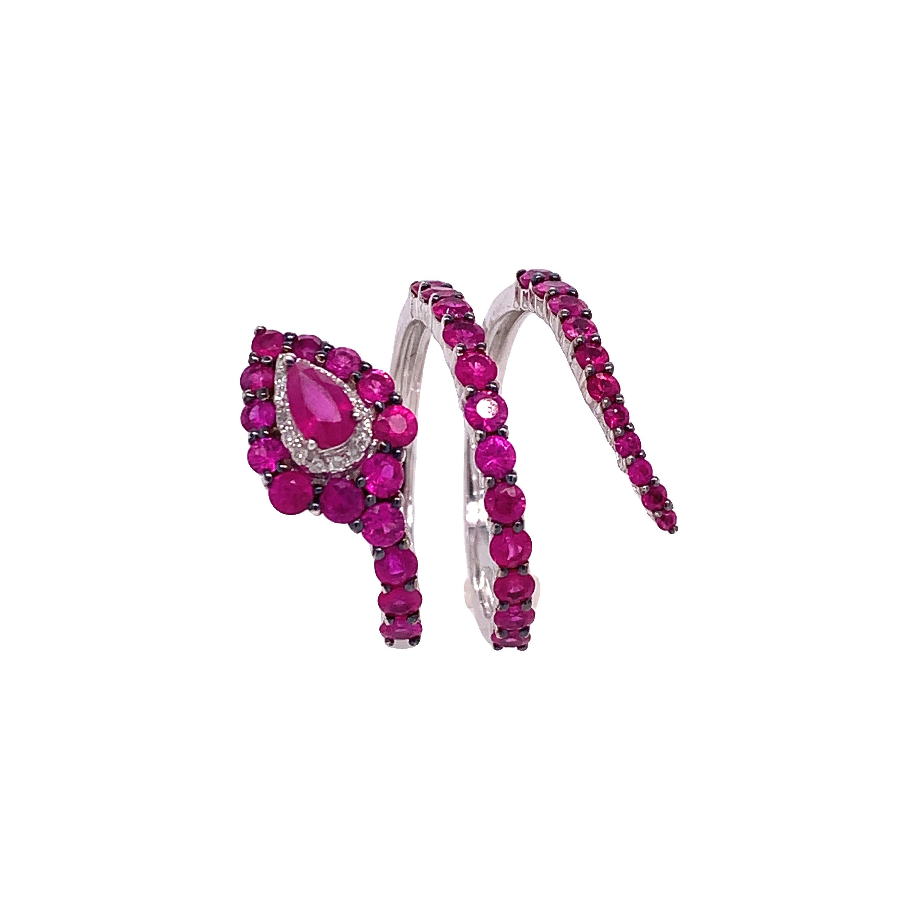 18K White Gold
Ruby: 2.10ct total weight.
Diamond: 0.04ct total weight.
All diamonds are G-H/SI stones.