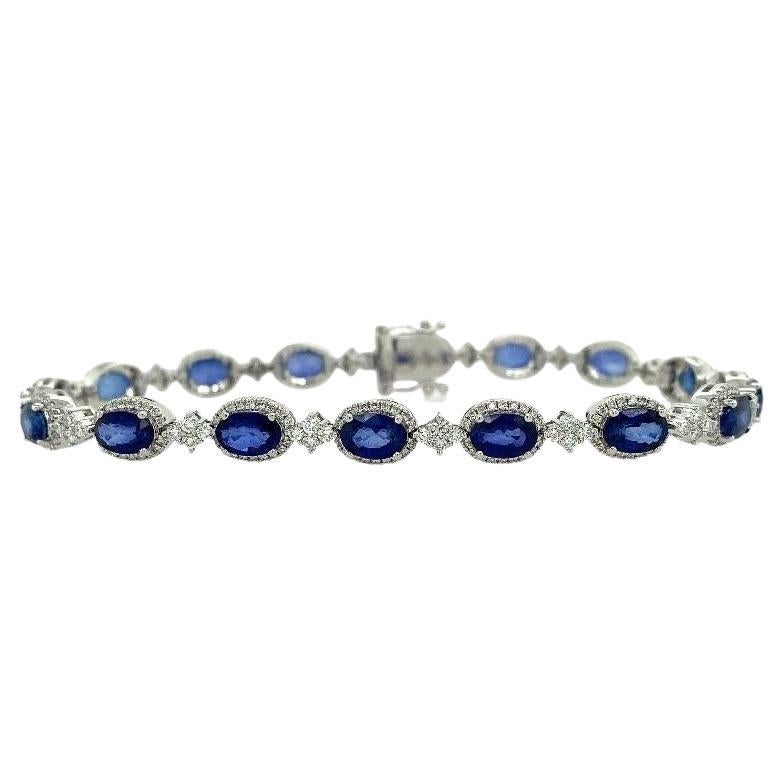 RUCHI Oval Blue Sapphire and Brilliant Diamond White Gold Bracelet For Sale