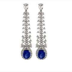 RUCHI Oval-Shaped Blue Sapphire and Diamond White Gold Linear Earrings