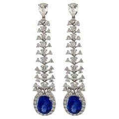 RUCHI Oval-Shaped Blue Sapphire and Diamond White Gold Linear Earrings