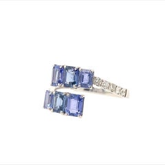 RUCHI Blue Sapphire & Brilliant Diamond White Gold Bypass Ring