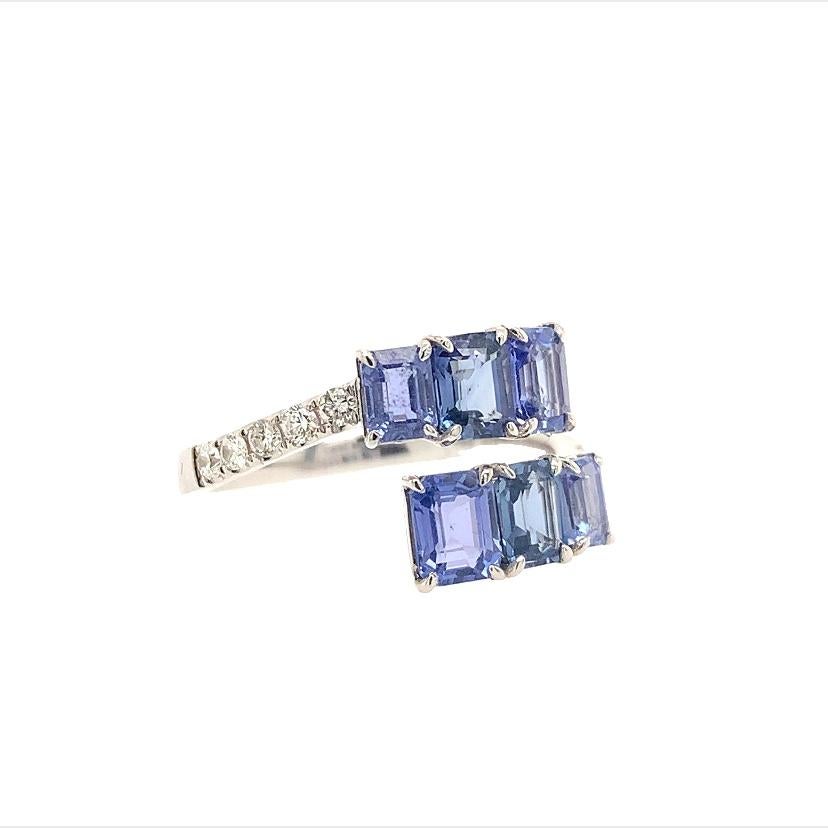 Contemporary RUCHI Blue Sapphire & Brilliant Diamond White Gold Bypass Ring For Sale