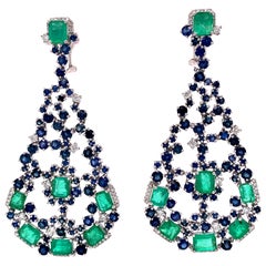 Ruchi New York Sapphire and Emerald Chandelier Earrings