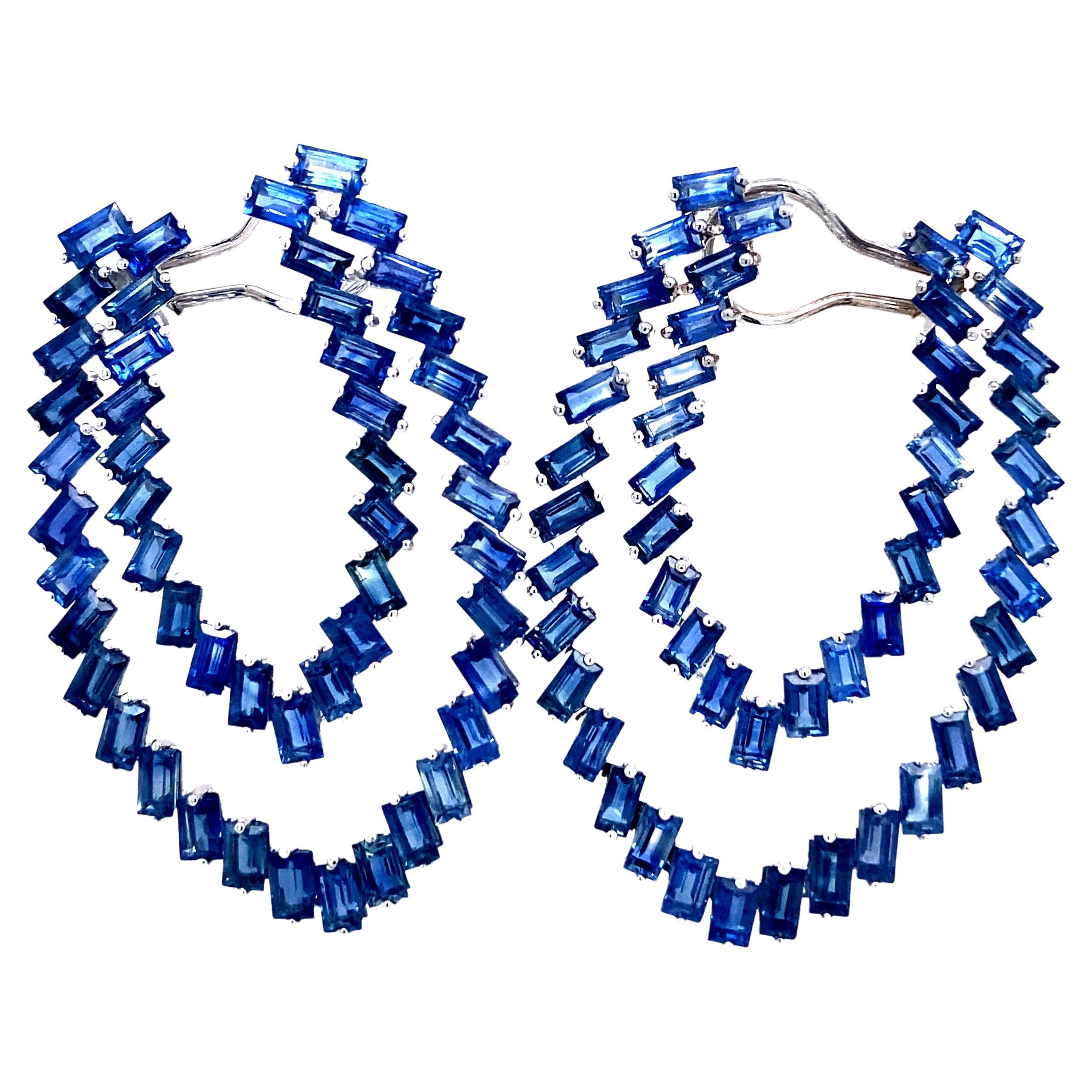 RUCHI Baguette-Cut Blue Sapphire White Gold Clip-On Earrings For Sale