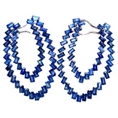 RUCHI Baguette-Cut Blue Sapphire White Gold Clip-On Earrings