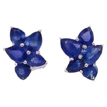 RUCHI Pear-Shaped Blue Sapphire Leaf White Gold Stud Earrings For Sale