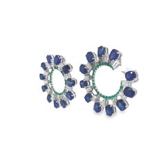 RUCHI Blue Sapphire, Emerald & Diamond White Gold Earrings